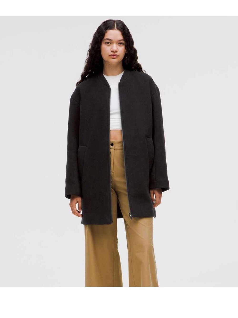 Relaxed-Fit Zip-Front Wool Coat